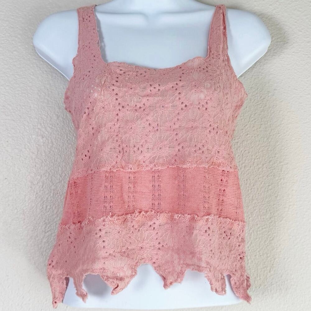 free people | vintage pink lace crochet frilly feminine tank top sz XS